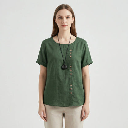 Short-Sleeve Button-Front Blouse - Mindy