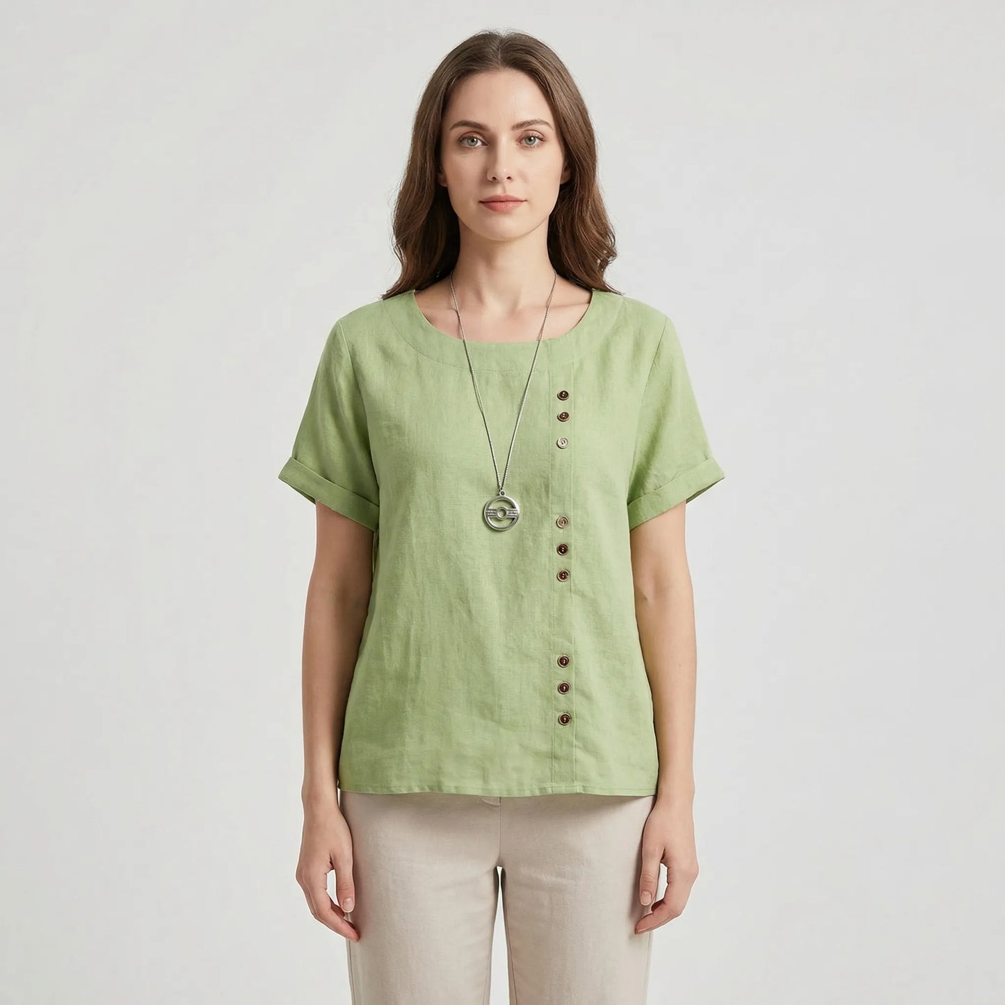Short-Sleeve Button-Front Blouse - Mindy