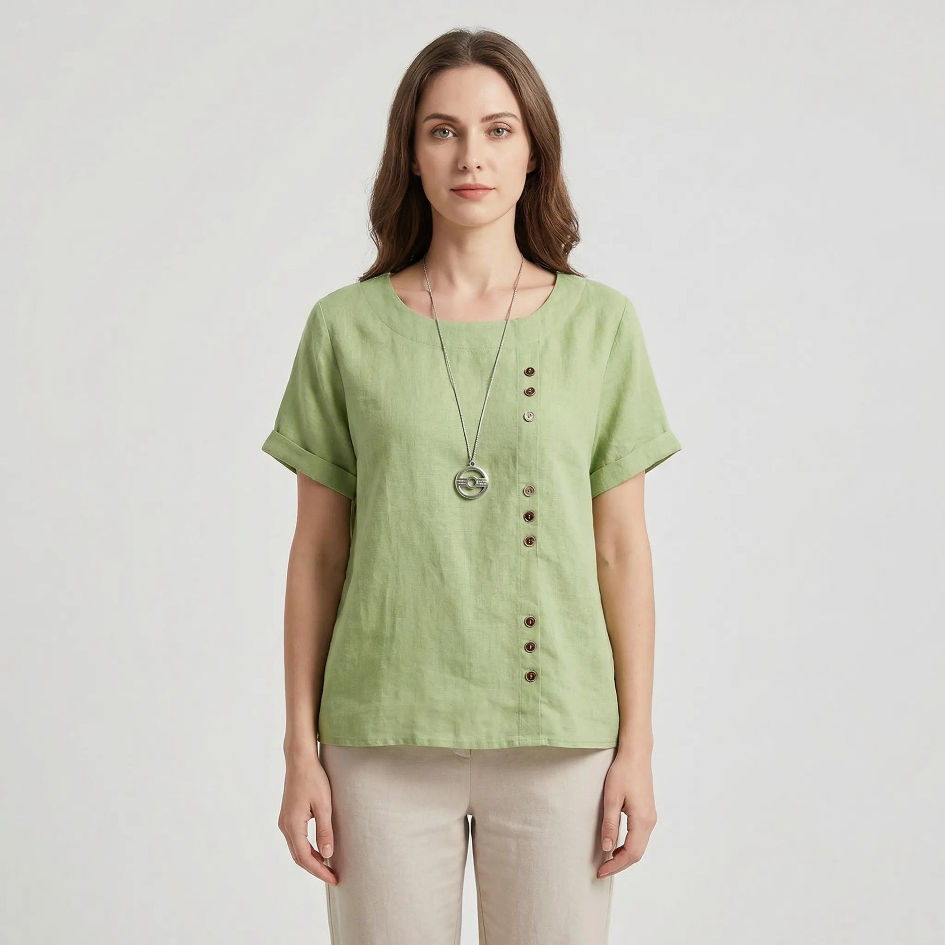 Short-Sleeve Button-Front Blouse - Mindy