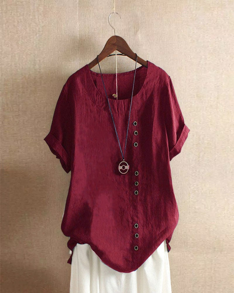 Short-Sleeve Button-Front Blouse - Mindy