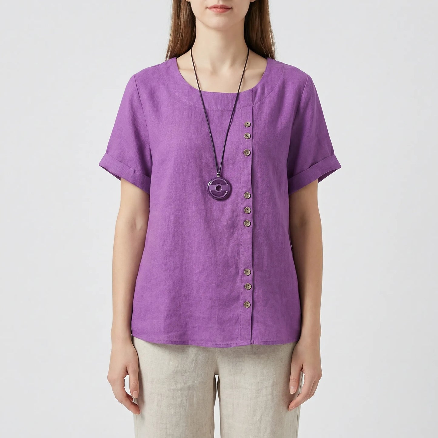 Short-Sleeve Button-Front Blouse - Mindy