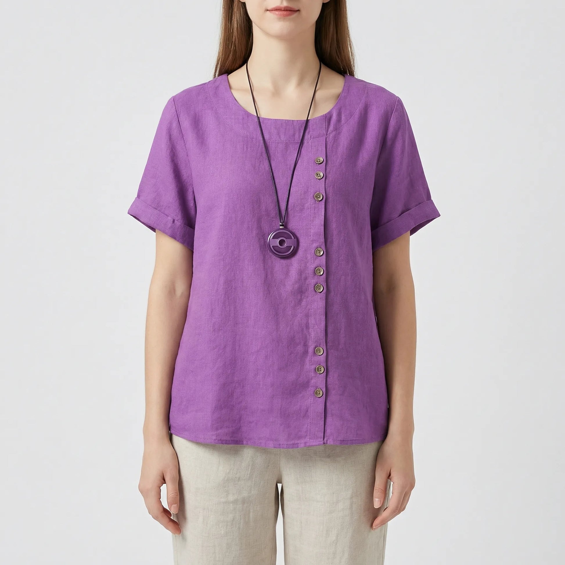 Short-Sleeve Button-Front Blouse - Mindy