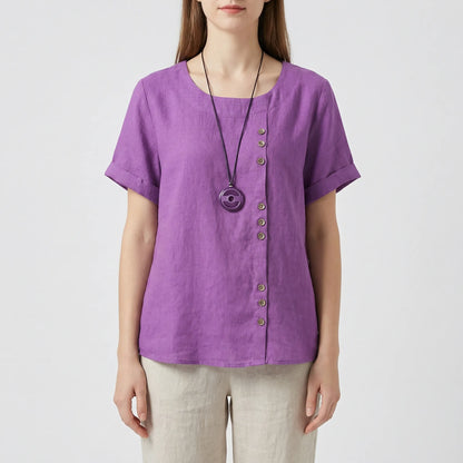 Short-Sleeve Button-Front Blouse - Mindy