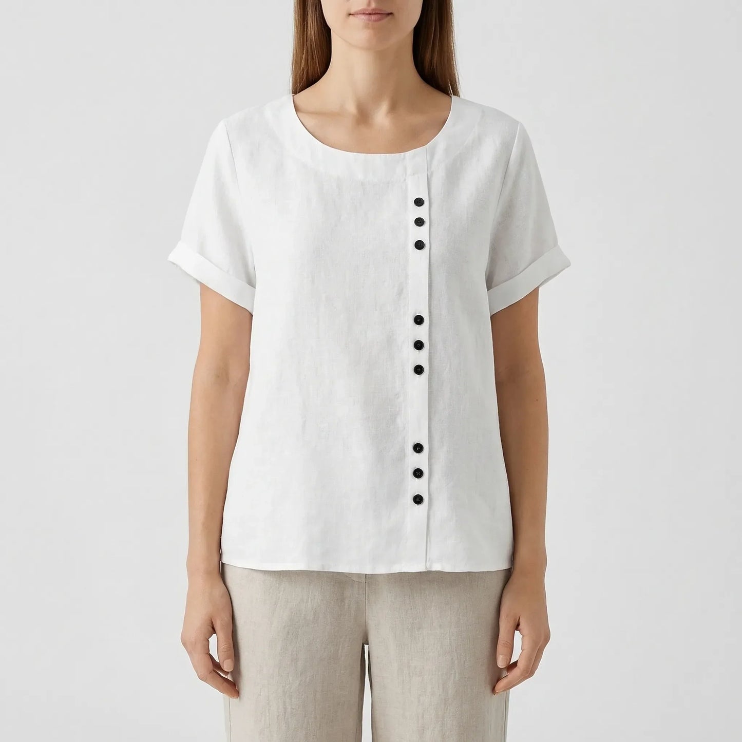 Short-Sleeve Button-Front Blouse - Mindy