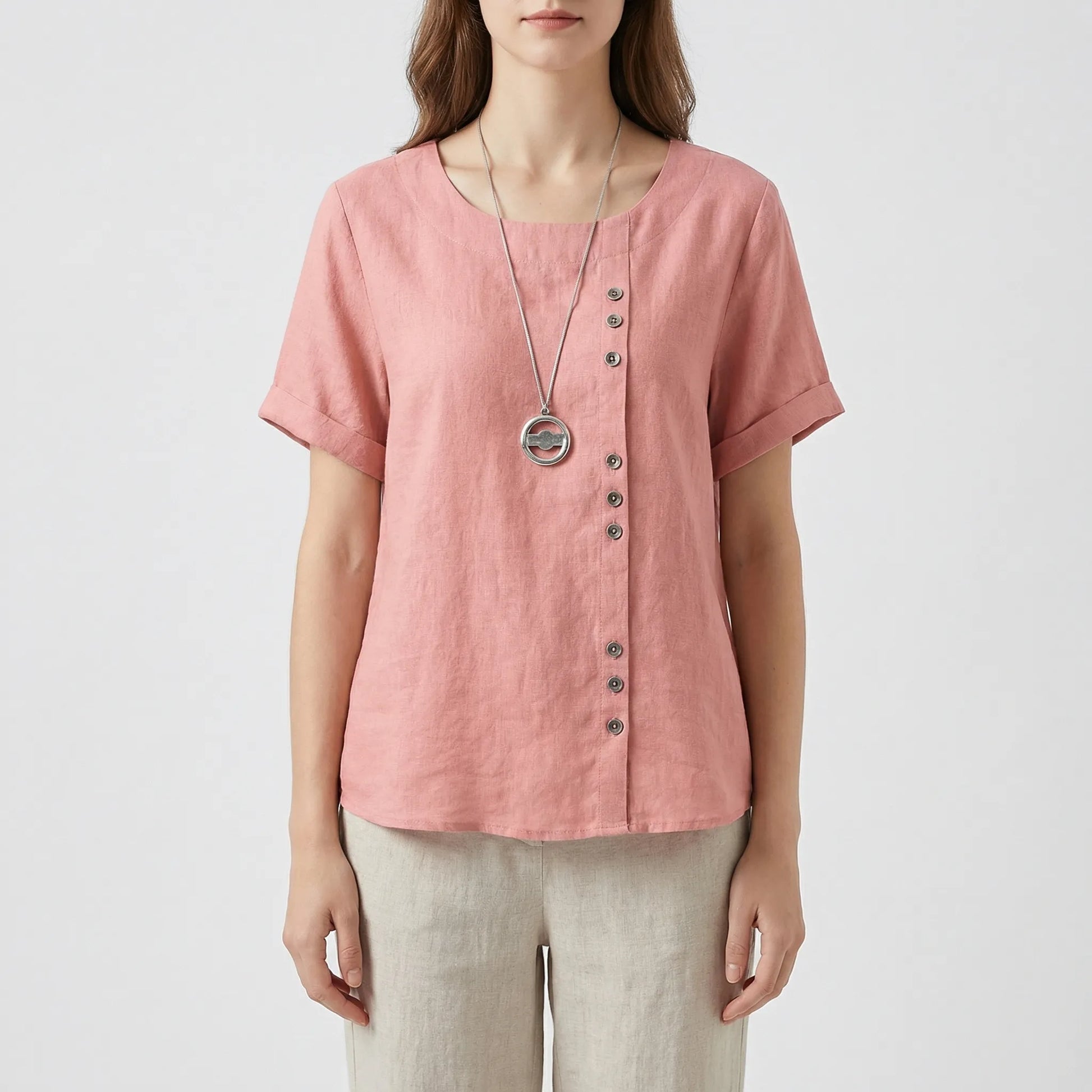 Short-Sleeve Button-Front Blouse - Mindy
