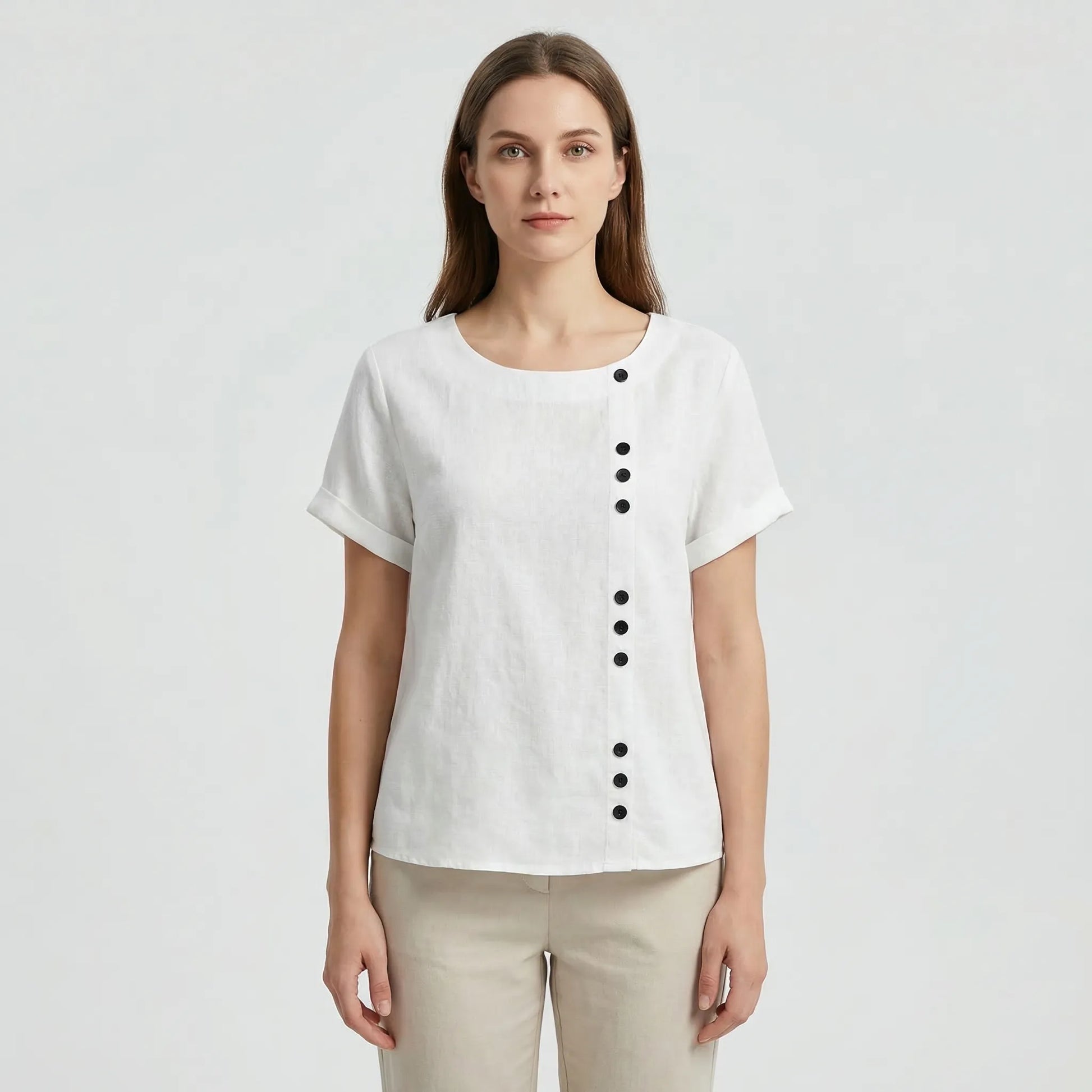 Short-Sleeve Button-Front Blouse - Mindy