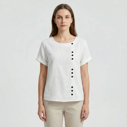 Short-Sleeve Button-Front Blouse - Mindy