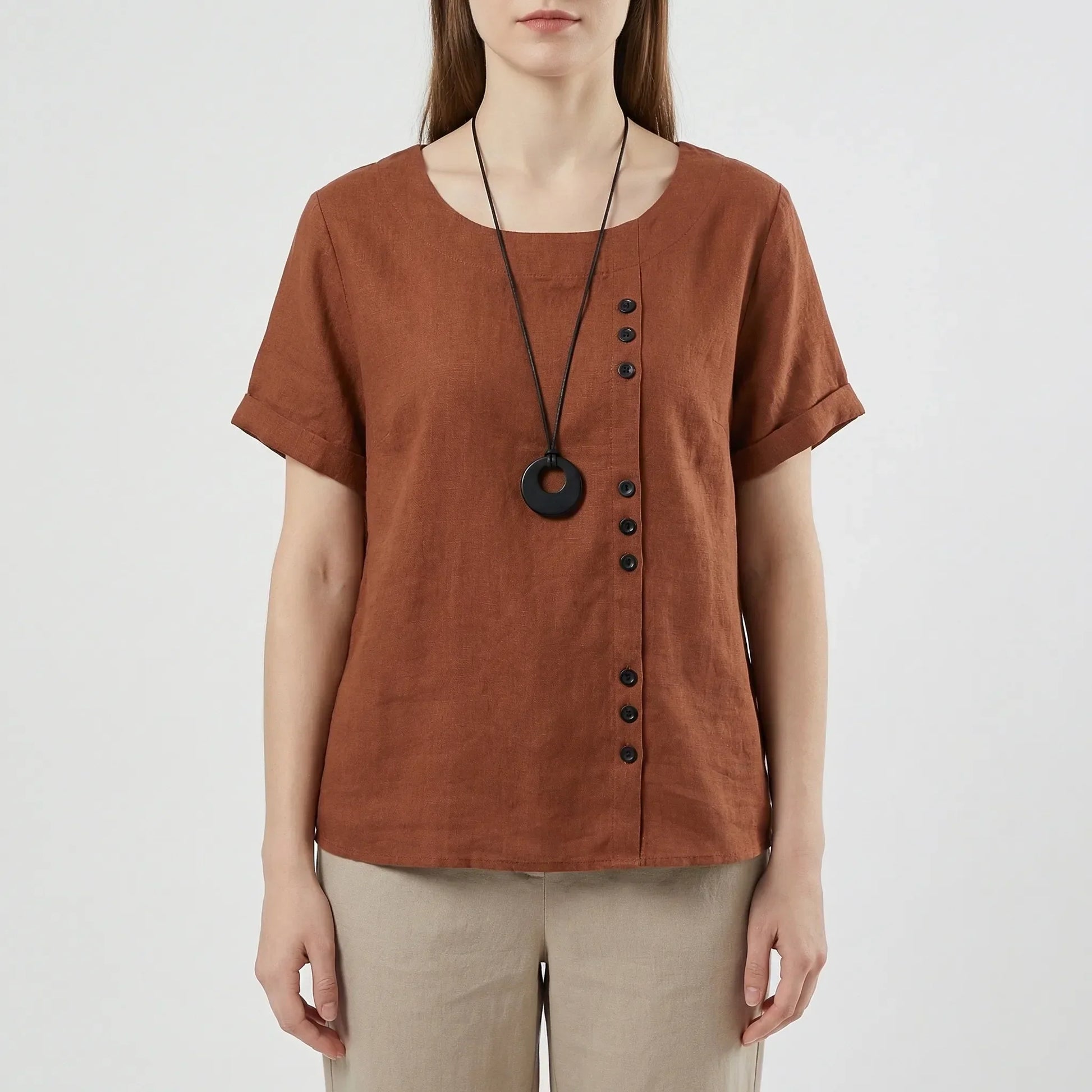 Short-Sleeve Button-Front Blouse - Mindy