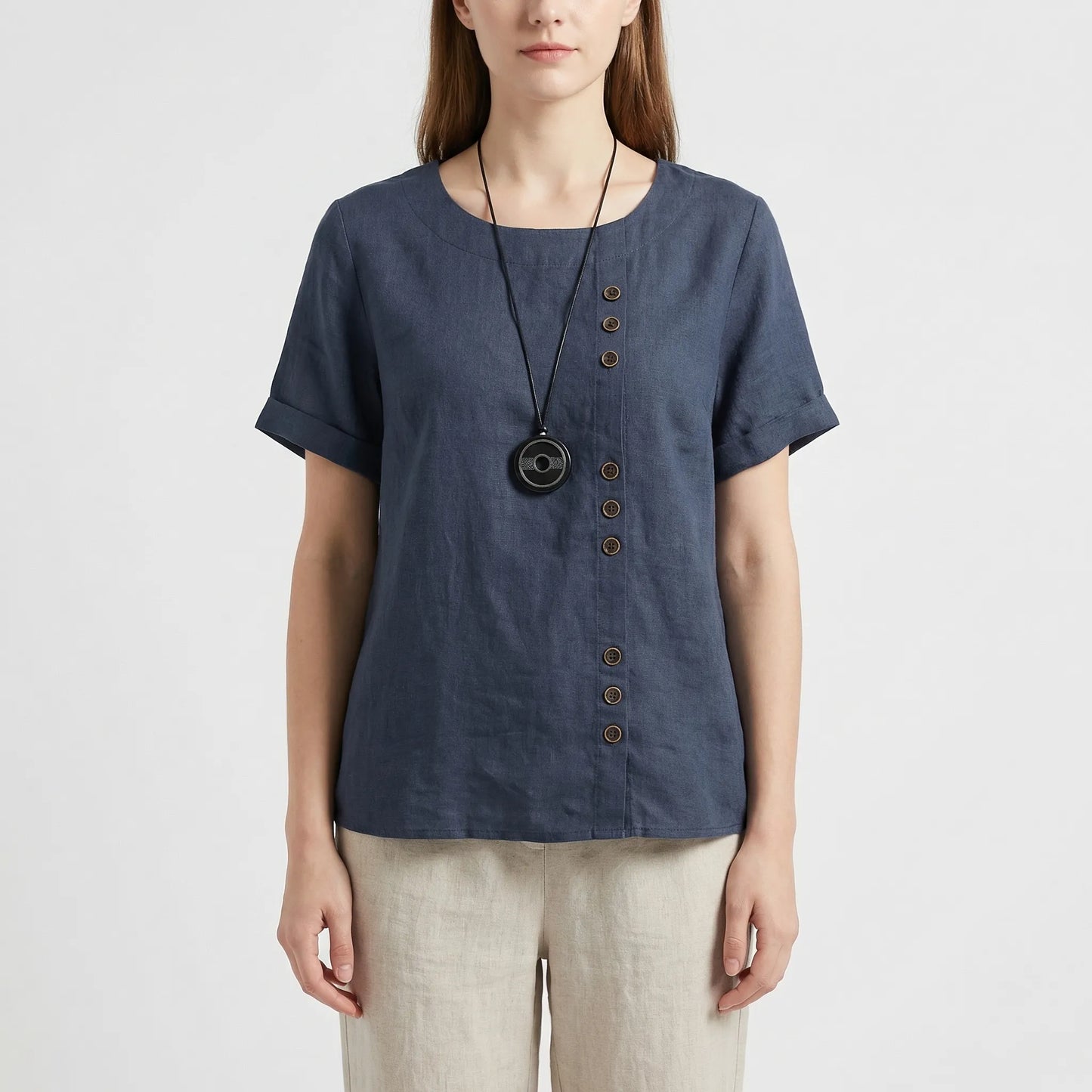 Short-Sleeve Button-Front Blouse - Mindy