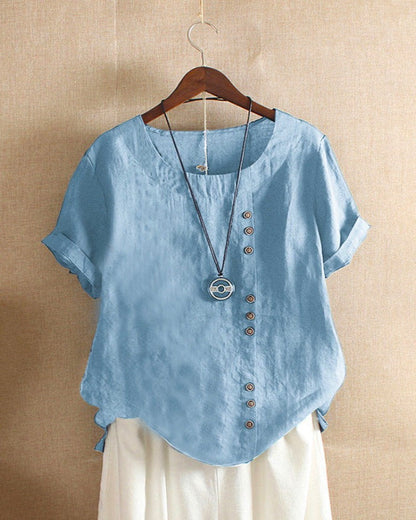 Short-Sleeve Button-Front Blouse - Mindy