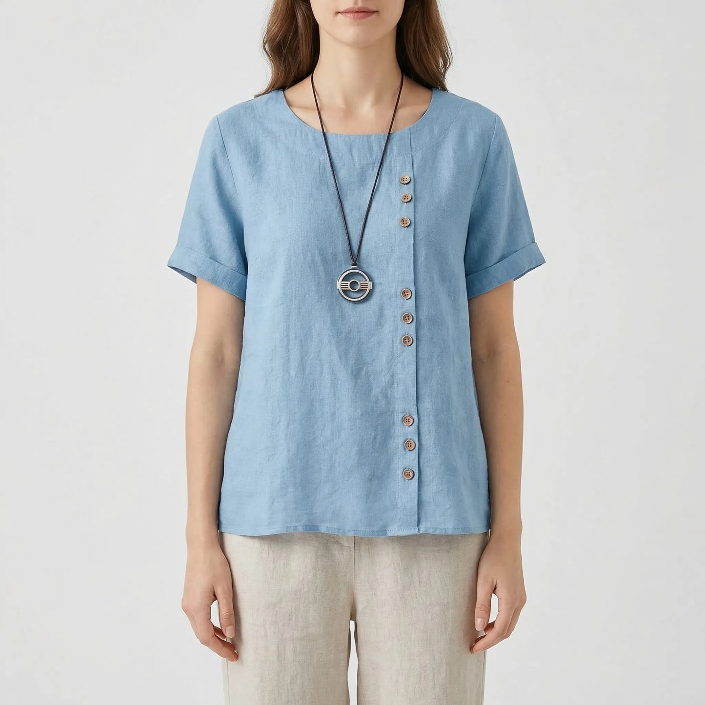Short-Sleeve Button-Front Blouse - Mindy