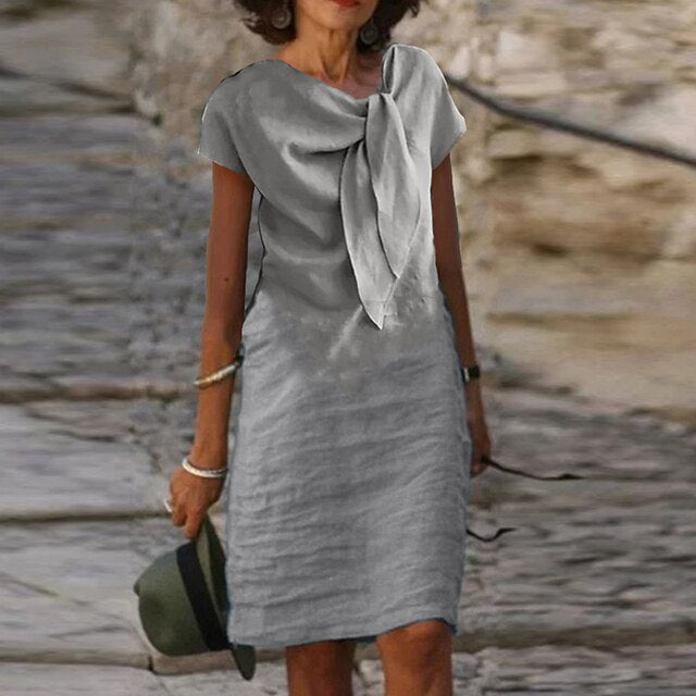 Short-Sleeve Dress With Bow Detail - Regina