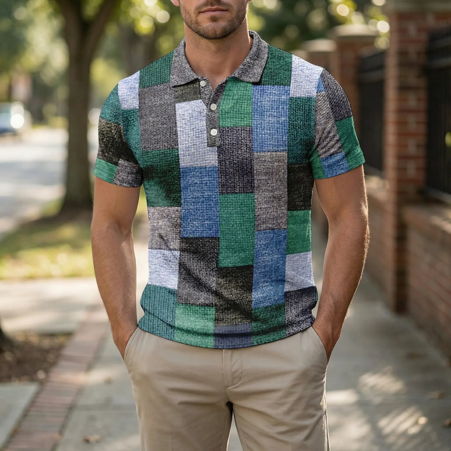 Short-Sleeve Patterned Polo Shirt - Caspar