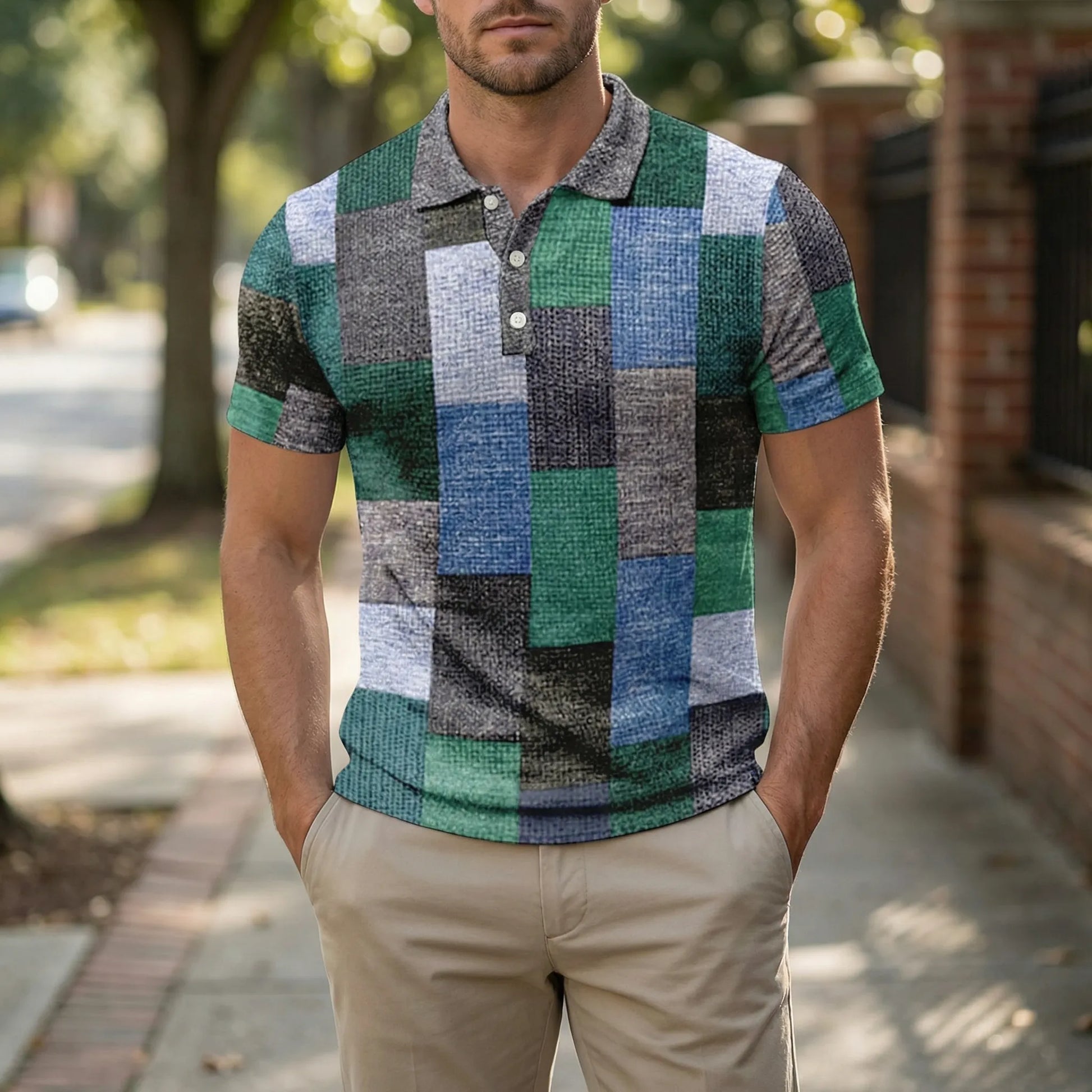 Short-Sleeve Patterned Polo Shirt - Caspar