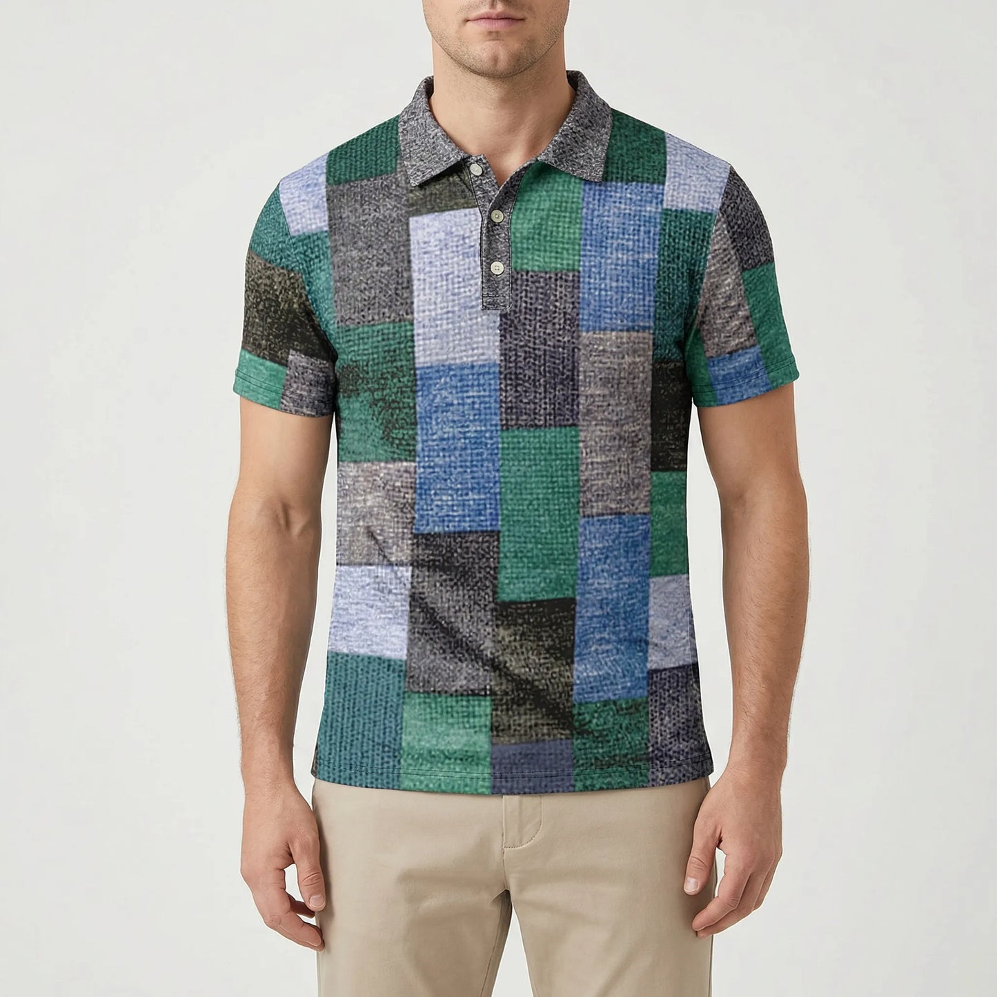 Short-Sleeve Patterned Polo Shirt - Caspar