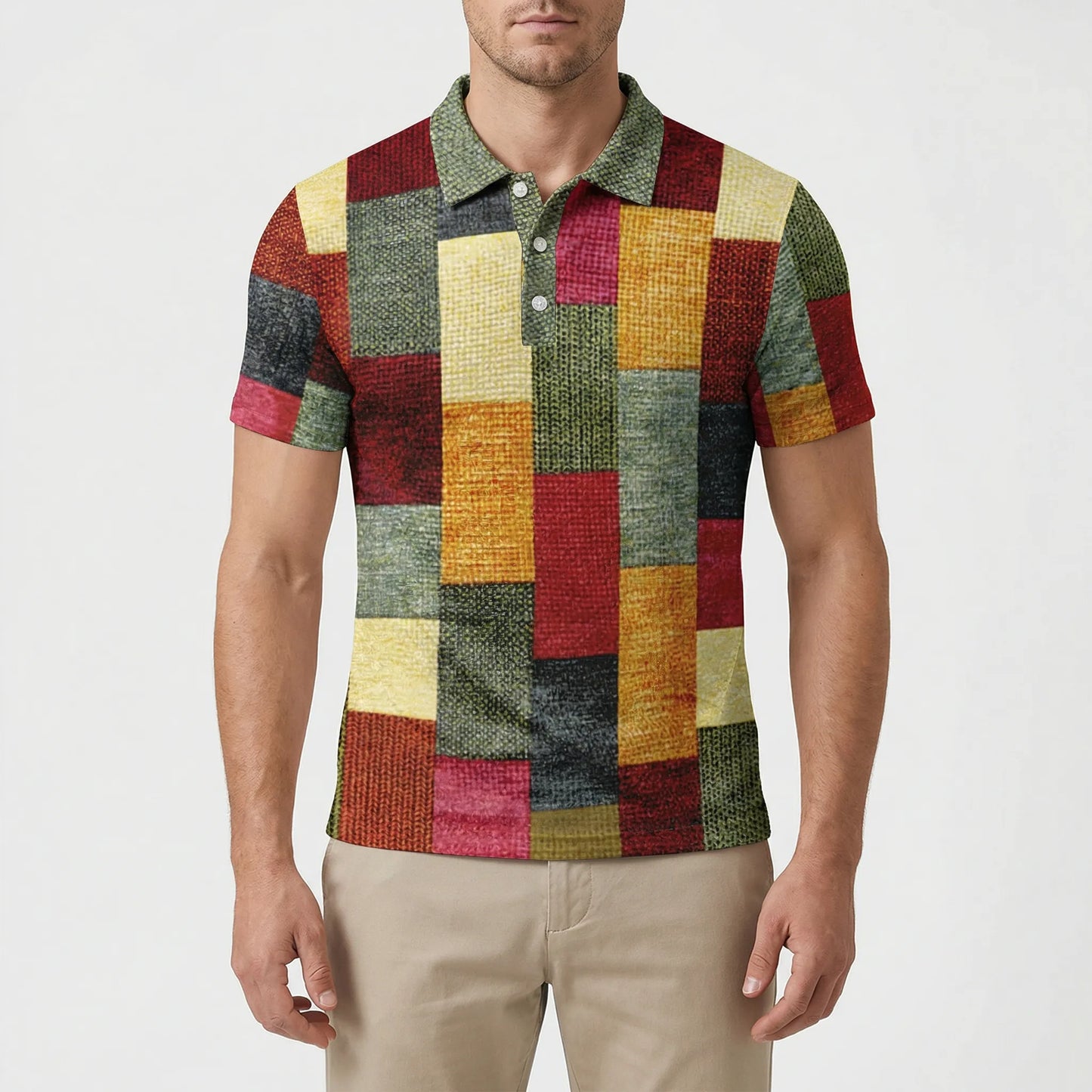 Short-Sleeve Patterned Polo Shirt - Caspar