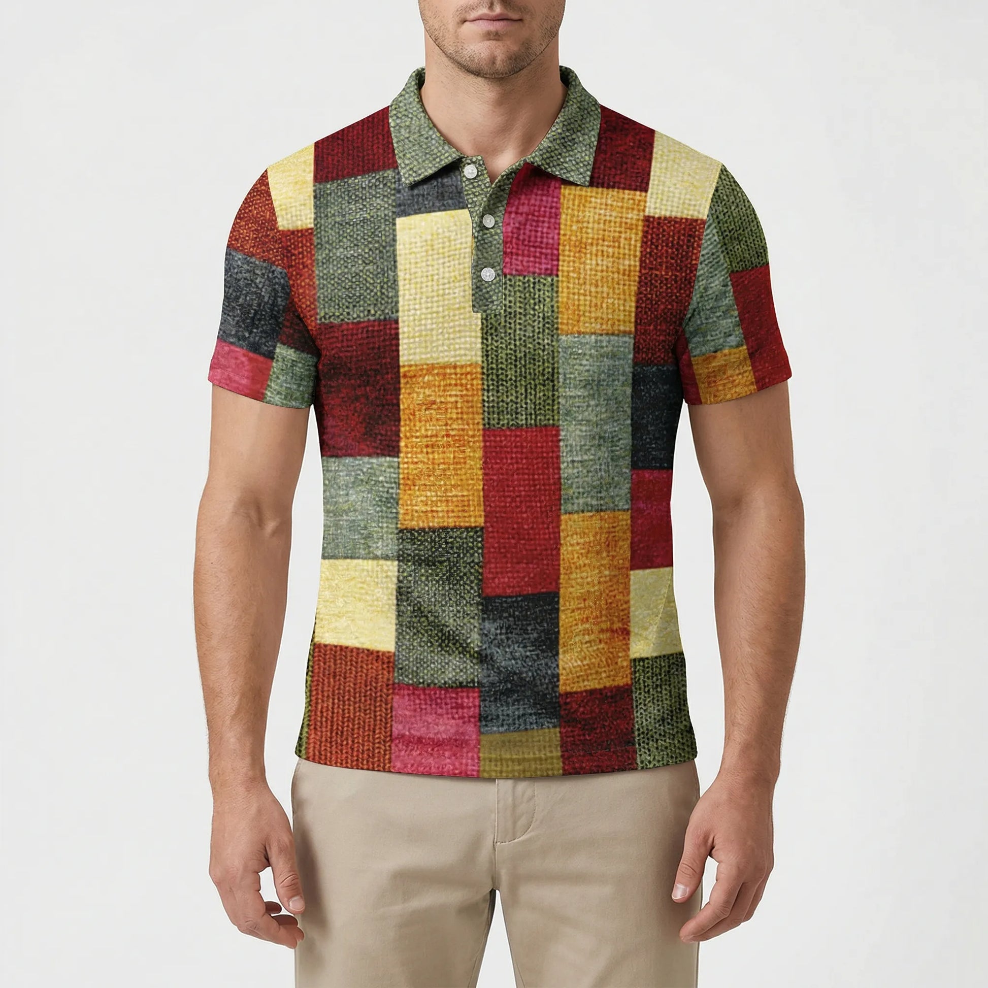 Short-Sleeve Patterned Polo Shirt - Caspar