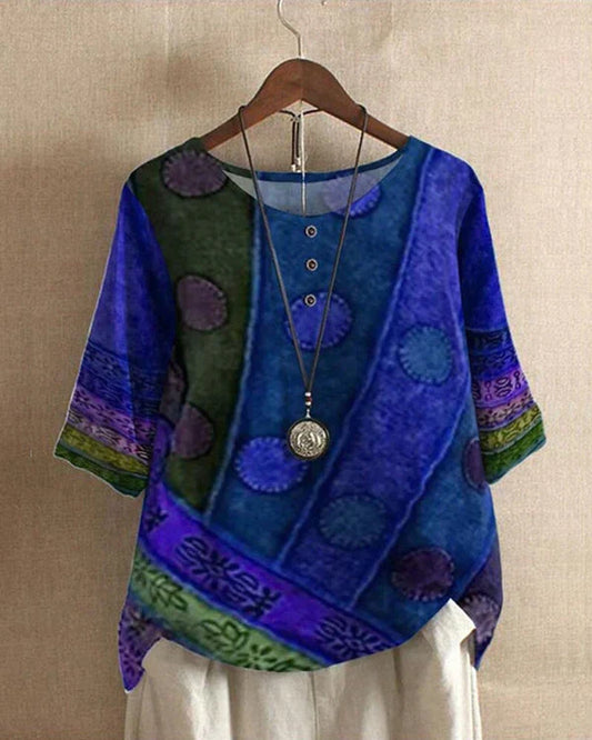 Short-Sleeve Top With Colourful Ethnic Pattern - Sophie