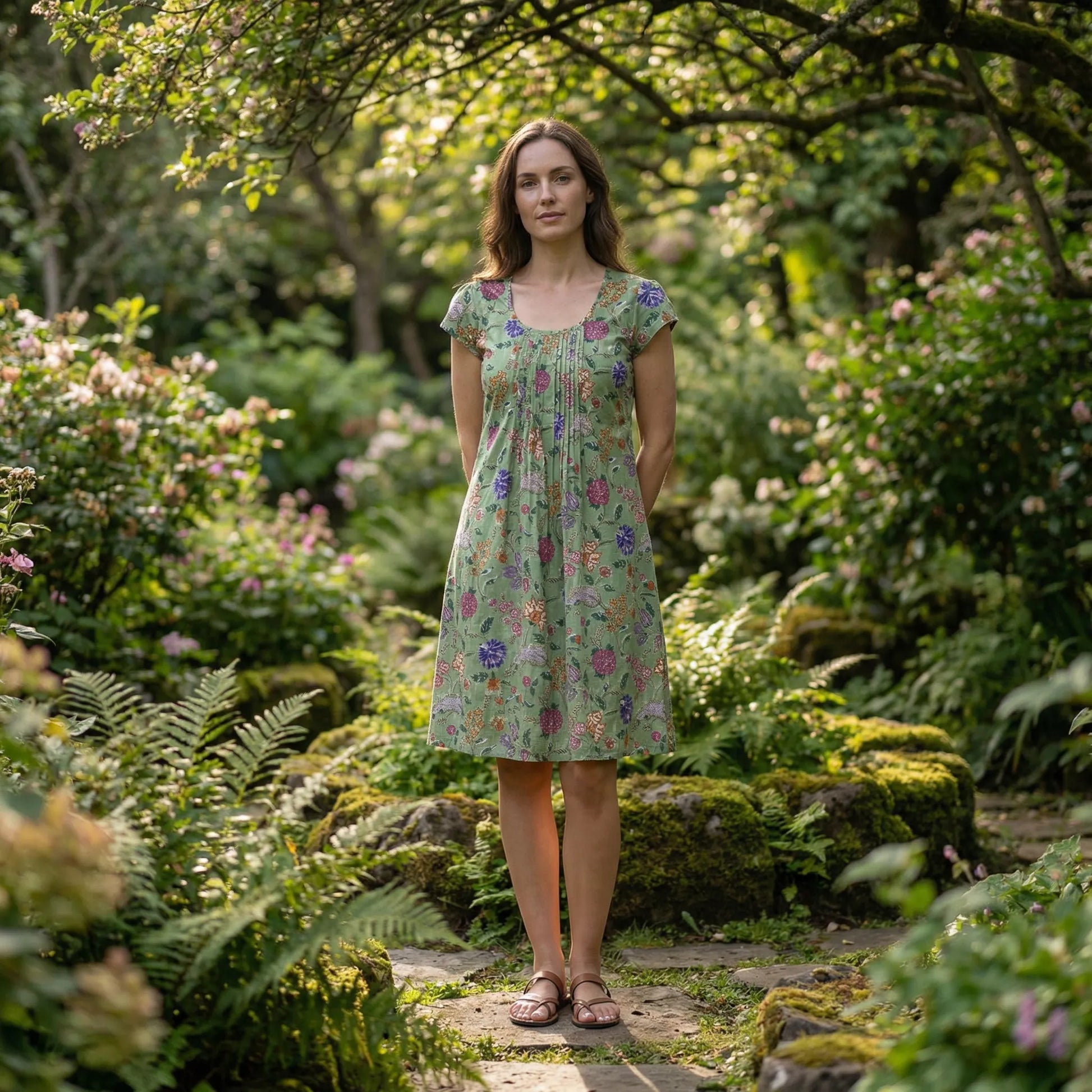 Short-Sleeved A-Line Dress - Amina