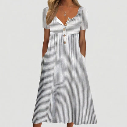 Short Sleeve Button-Detail Summer Dress - Arlene