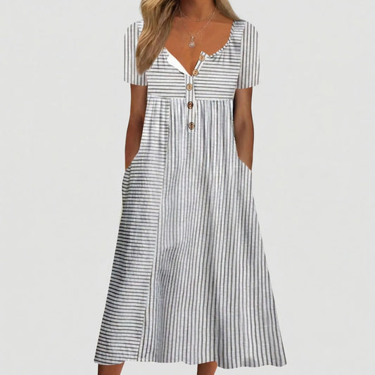 Short Sleeve Button-Detail Summer Dress - Arlene