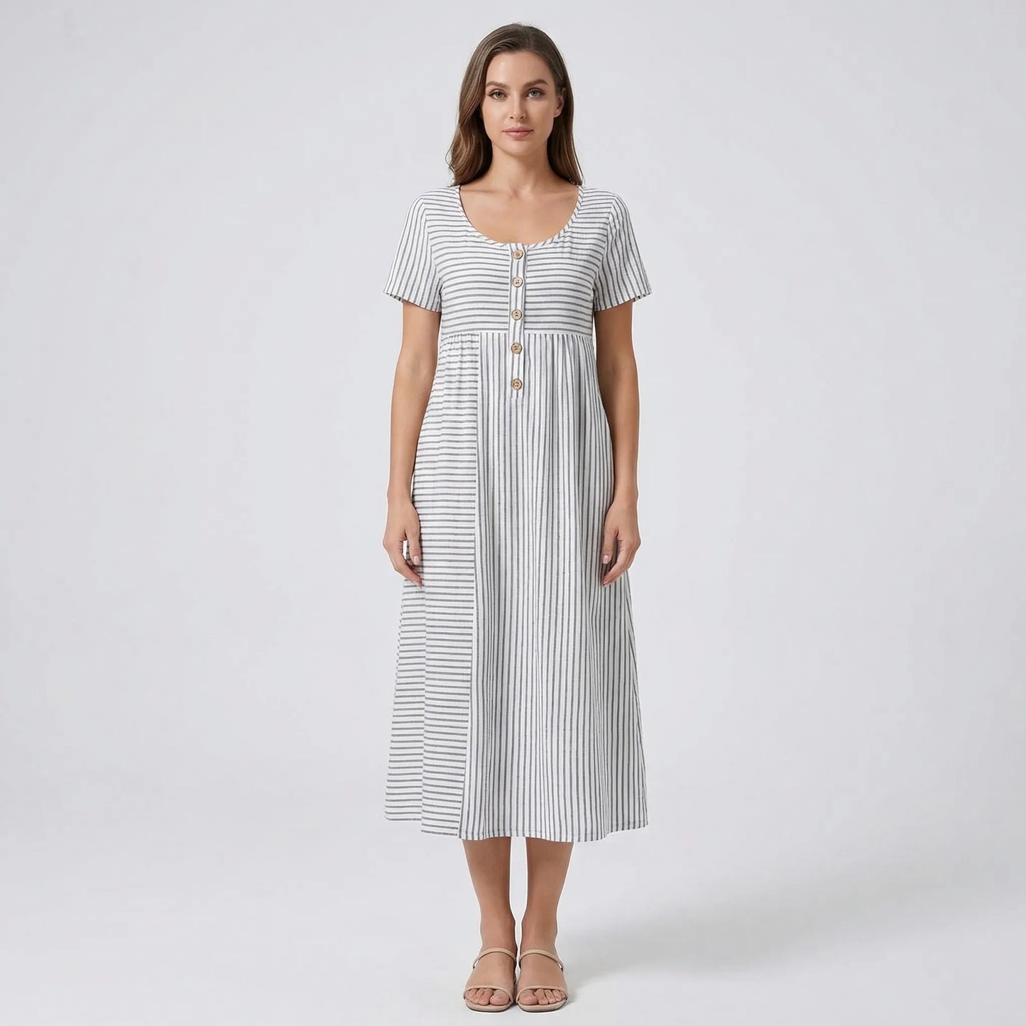 Short Sleeve Button-Detail Summer Dress - Arlene