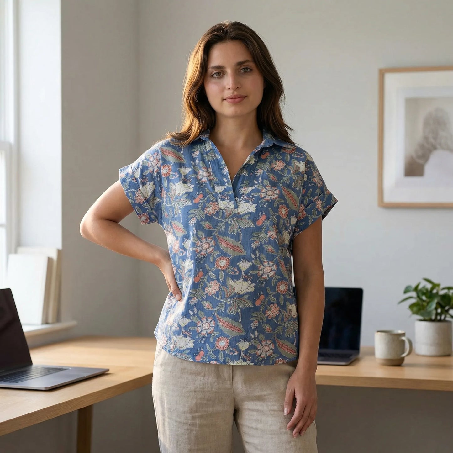 Short Sleeve V Neck Blouse Womens - Xenia