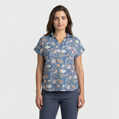 Short Sleeve V Neck Blouse Womens - Xenia