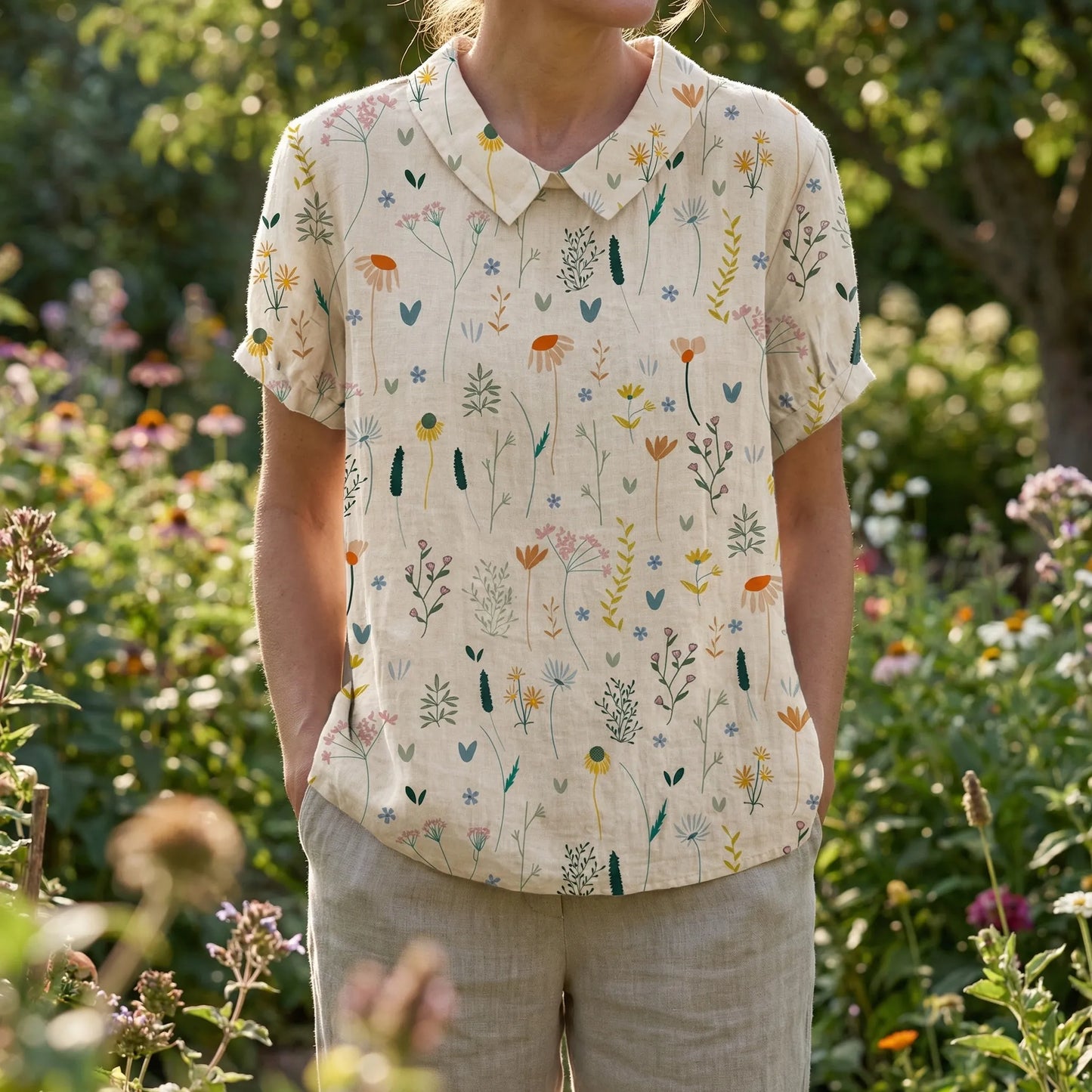 Short Sleeve Wildflower Print Blouse - Mable