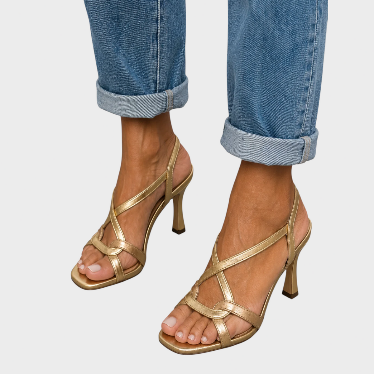 Elegant Gold Strappy Heeled Sandals 1