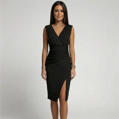 Sleeveless Bodycon V-Neck Midi Dress - Nina