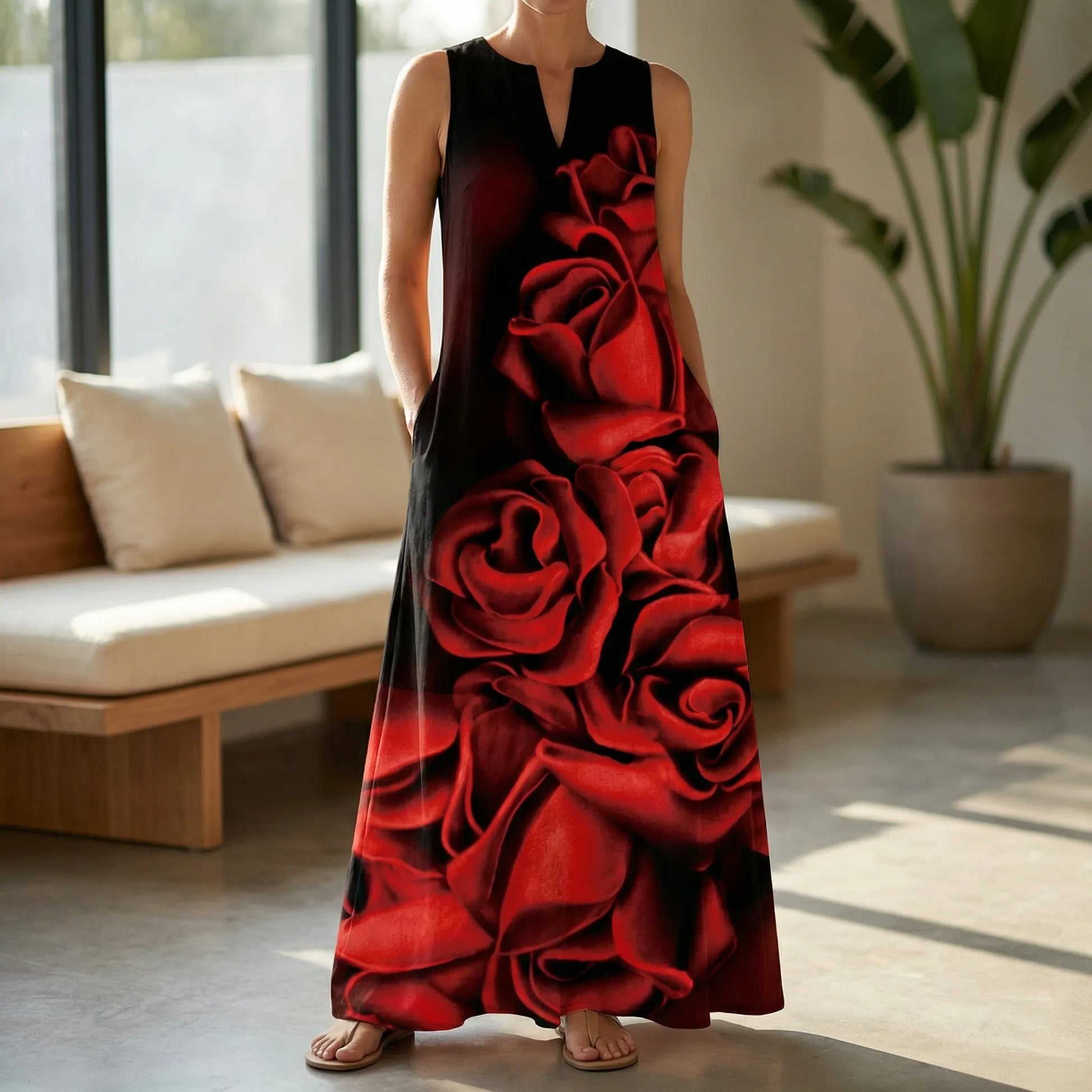 Sleeveless Dress With Fitted Bodice - Rosa