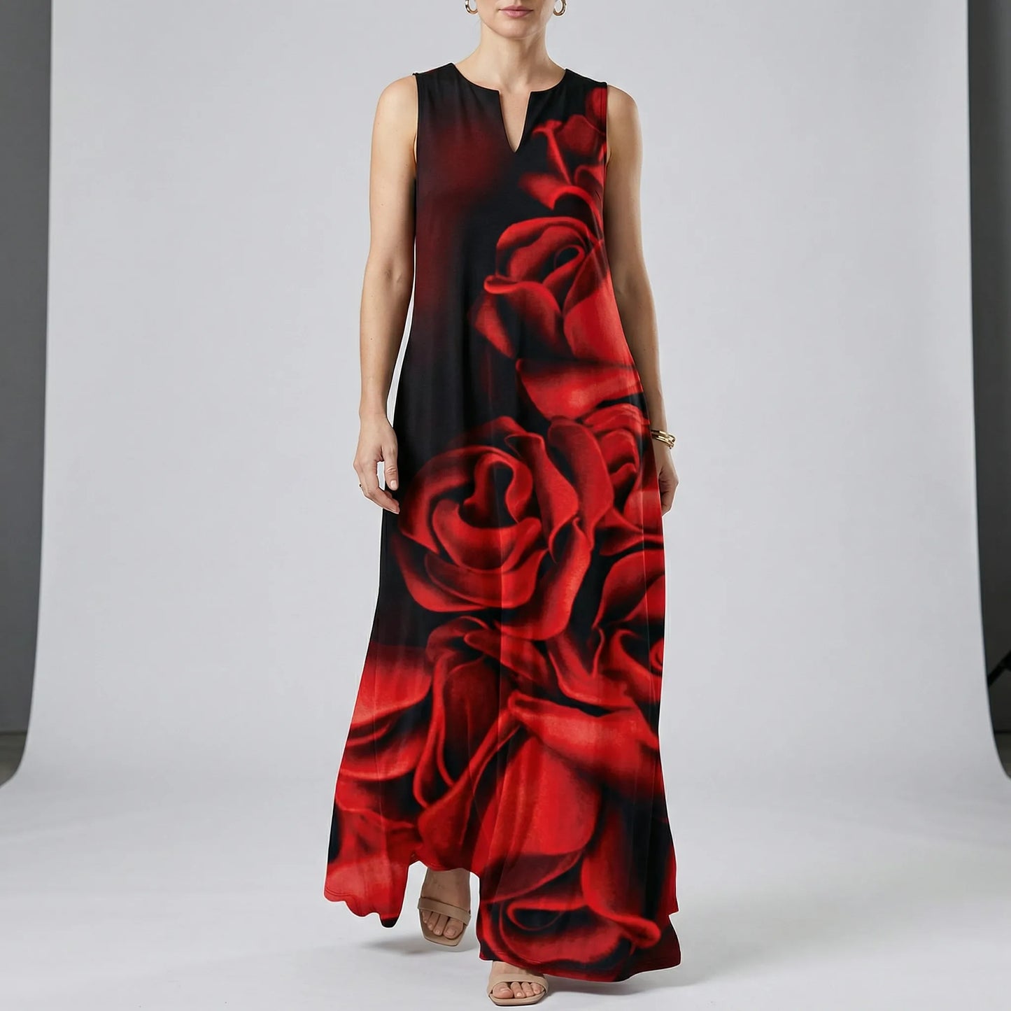 Sleeveless Dress With Fitted Bodice - Rosa