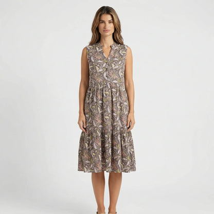 Sleeveless Floral Midi Dress With A Tiered Skirt - Dana