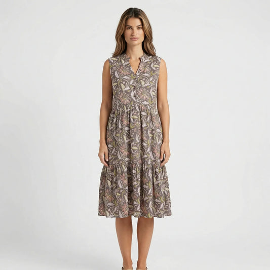 Sleeveless Floral Midi Dress With A Tiered Skirt - Dana