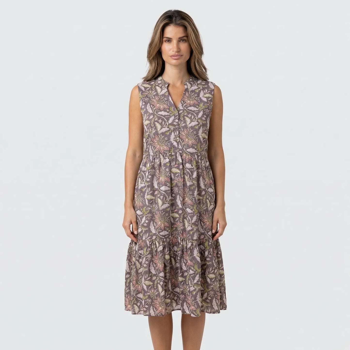 Sleeveless Floral Midi Dress With A Tiered Skirt - Dana