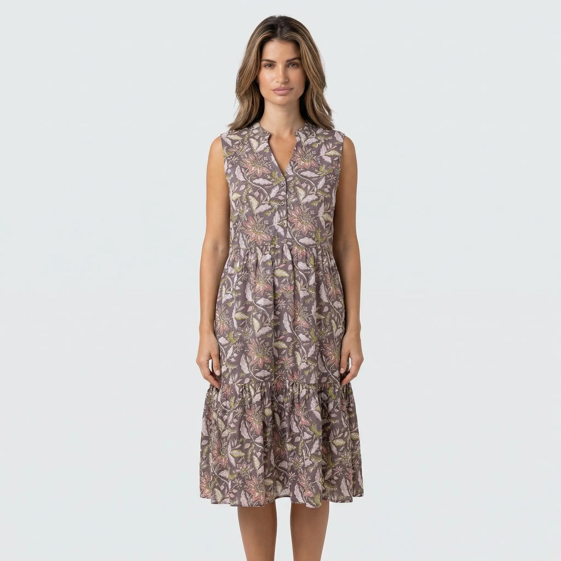 Sleeveless Floral Midi Dress With A Tiered Skirt - Dana