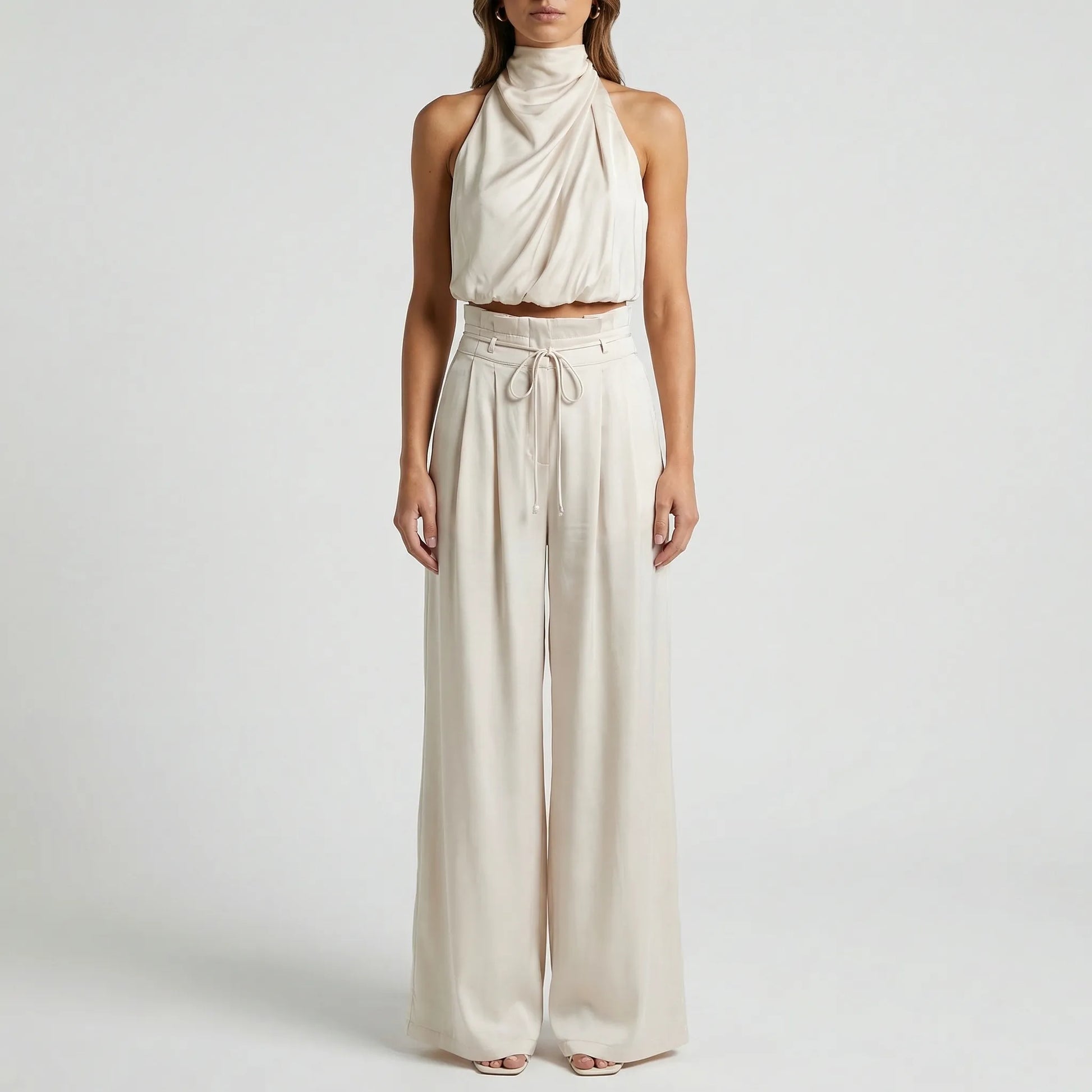 Sleeveless Halter Neck Wide-Leg Outfit - Tiffany