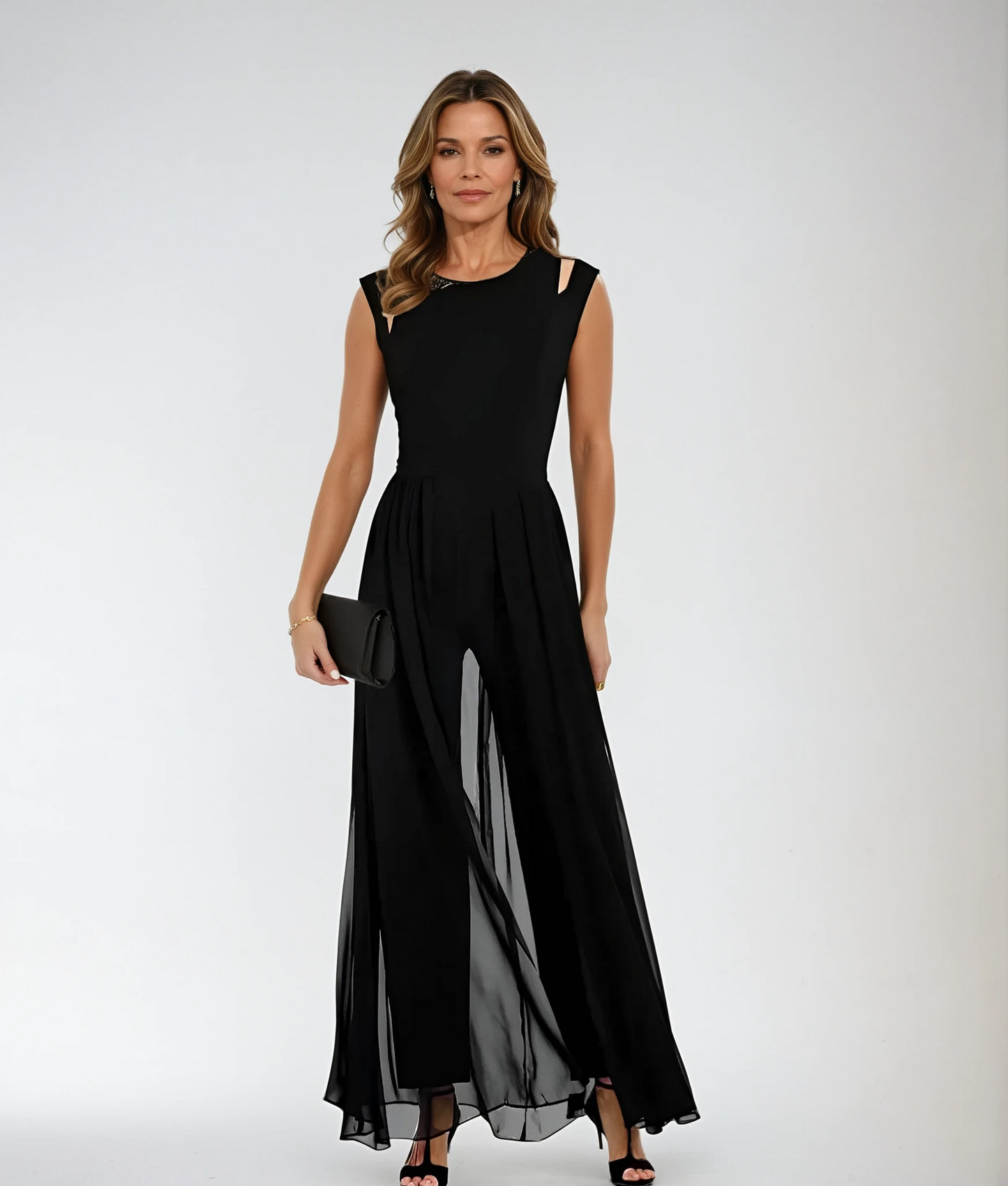 Sleeveless Jumpsuit With Sheer Overlay Skirt - Elvira