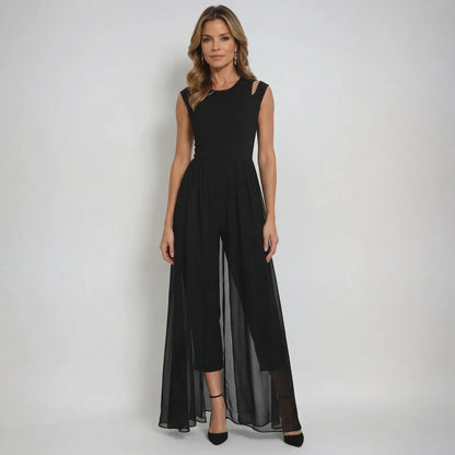 Sleeveless Jumpsuit With Sheer Overlay Skirt - Elvira