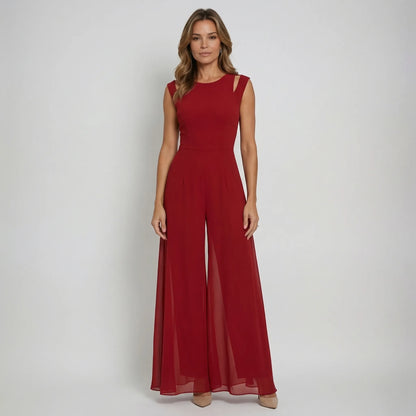 Sleeveless Jumpsuit With Sheer Overlay Skirt - Elvira