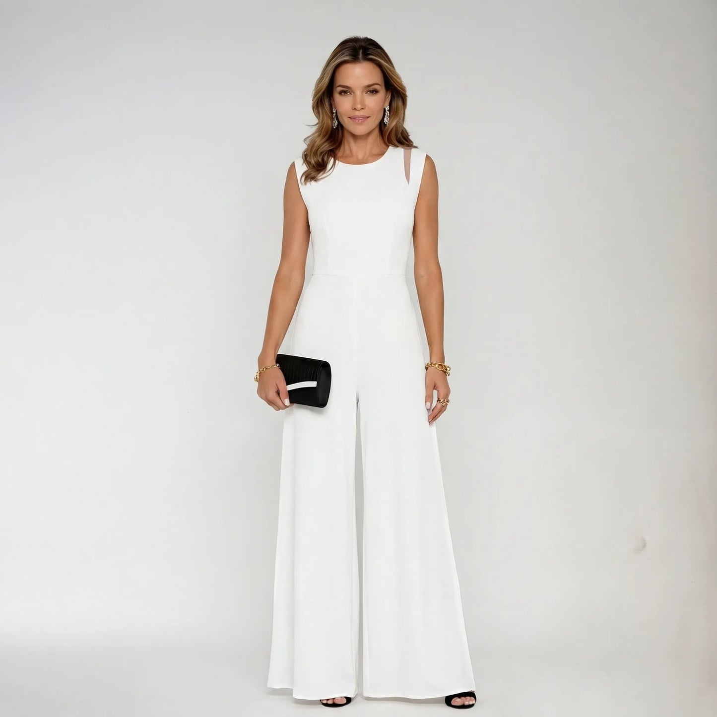 Sleeveless Jumpsuit With Sheer Overlay Skirt - Elvira