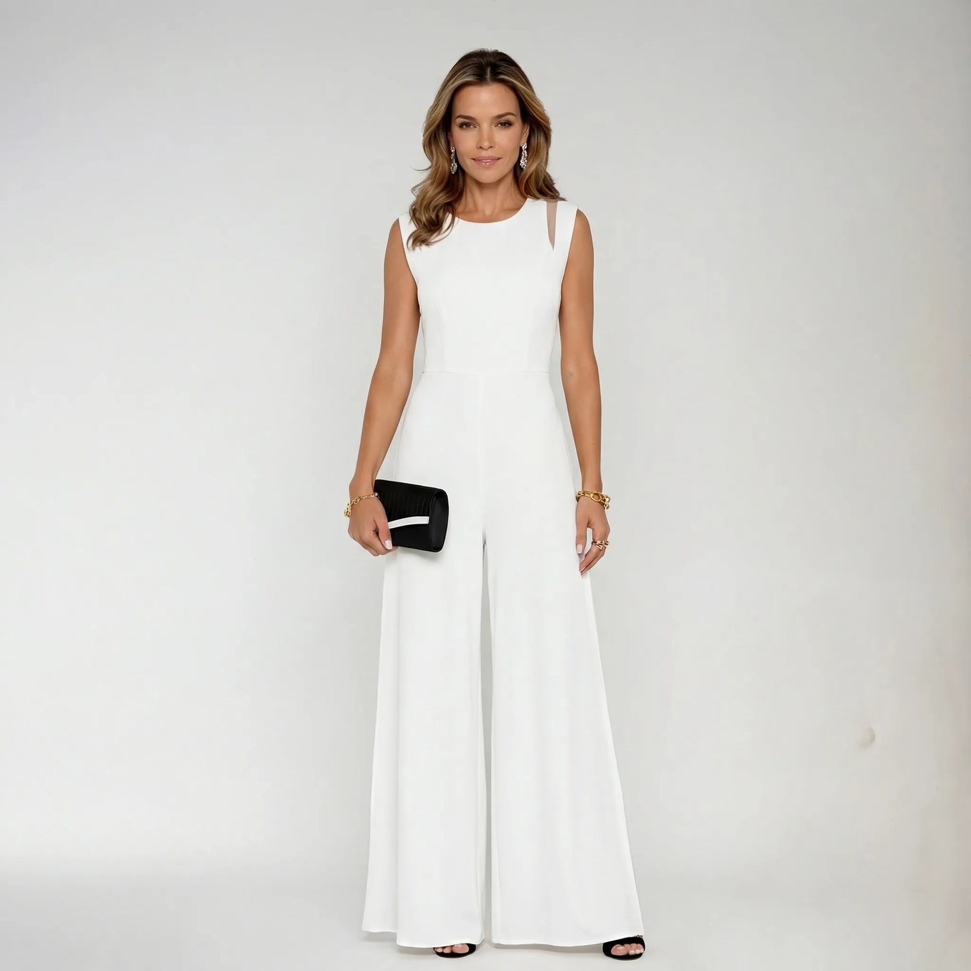 Sleeveless Jumpsuit With Sheer Overlay Skirt - Elvira