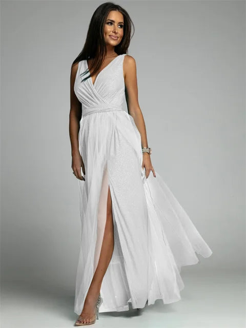 Sleeveless V-Neck Evening Dress - Lindsey