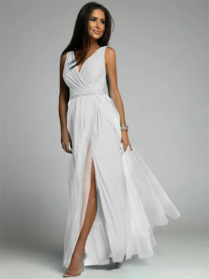 Sleeveless V-Neck Evening Dress - Lindsey