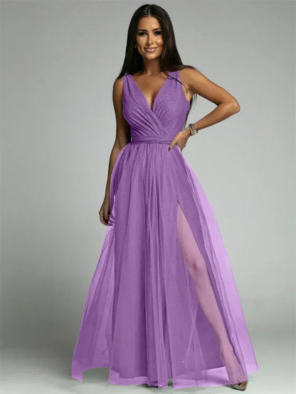Sleeveless V-Neck Evening Dress - Lindsey