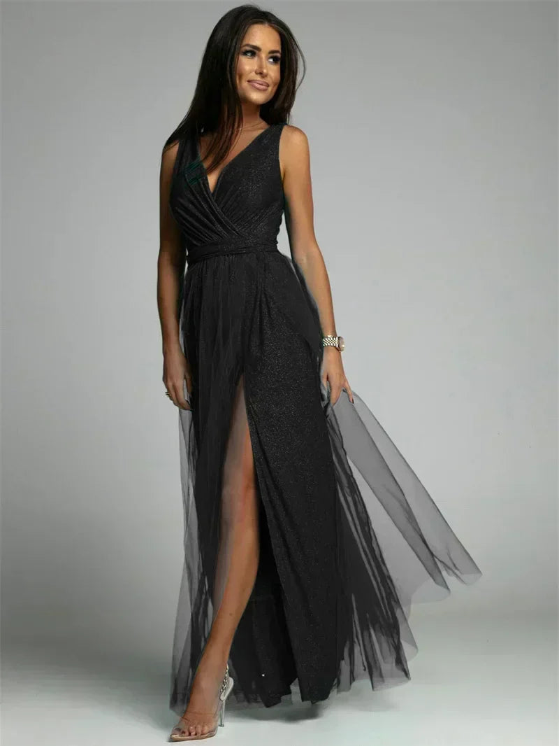 Sleeveless V-Neck Evening Dress - Lindsey