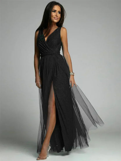 Sleeveless V-Neck Evening Dress - Lindsey