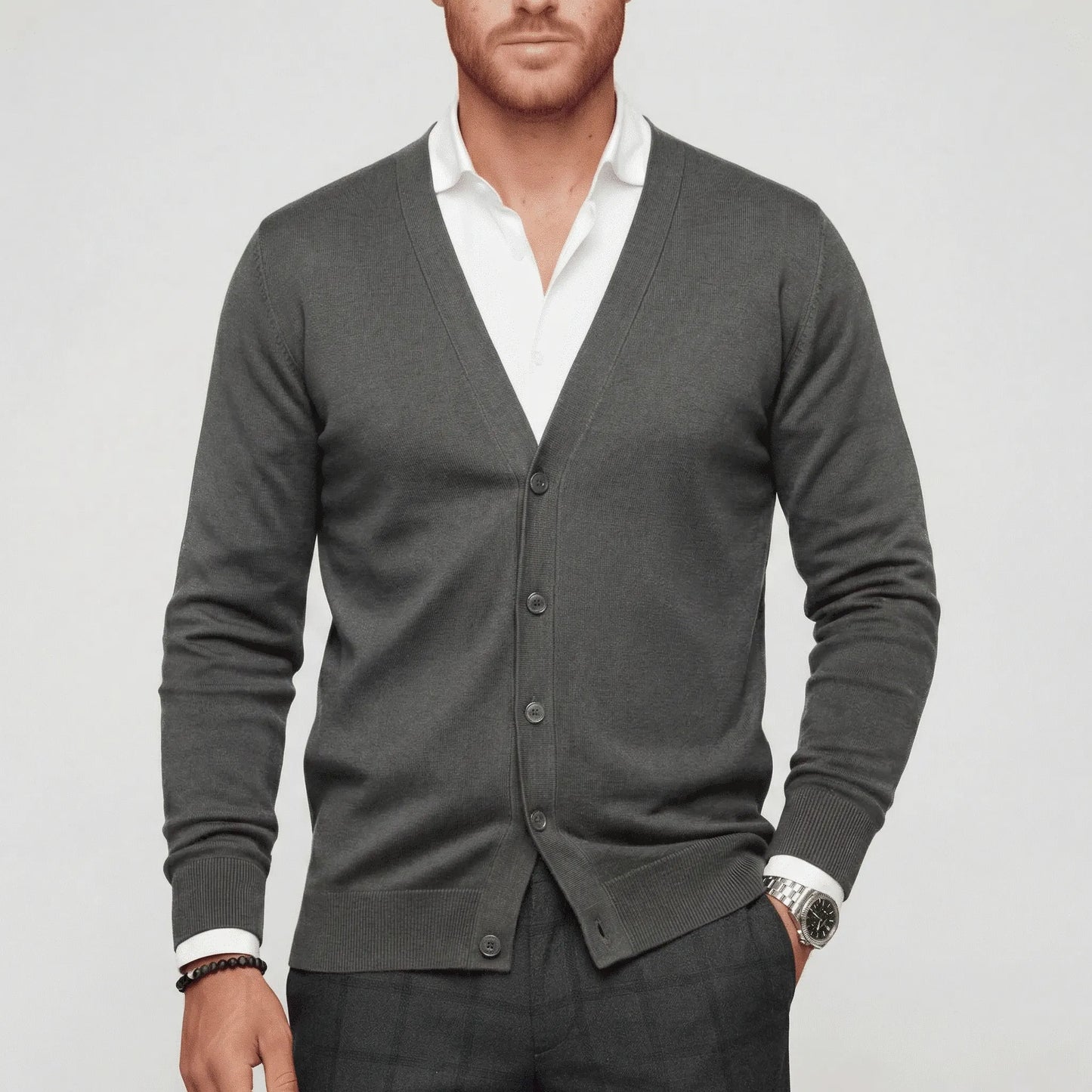 Slim-Fit Long-Sleeved Cardigan - Devin