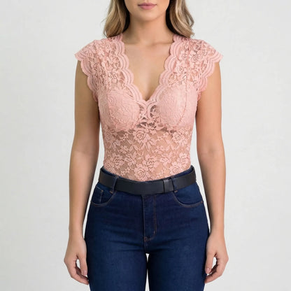 Slim-Fit Sleeveless Lace Top - Crystal
